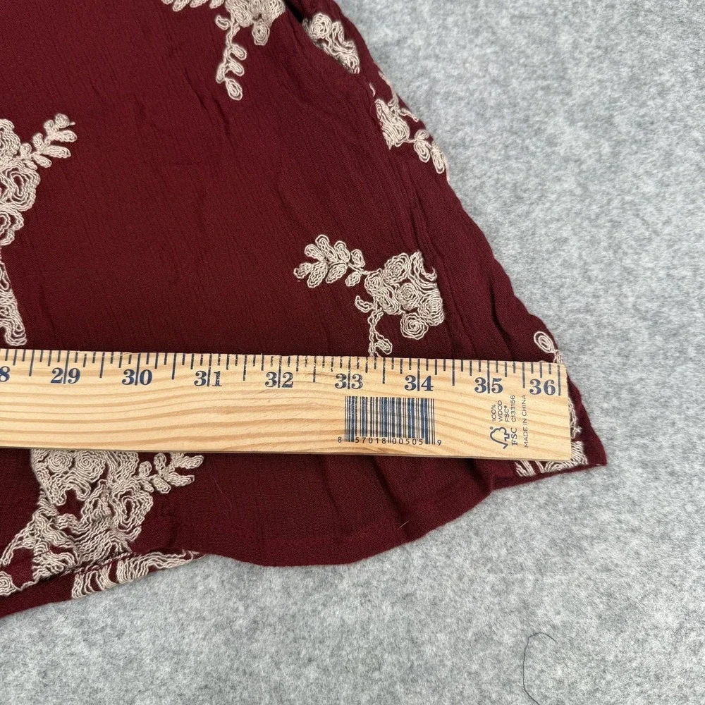 Free People Emma Austin Embroidered Tunic Swing Dress XS Maroon Floral Boho MIni